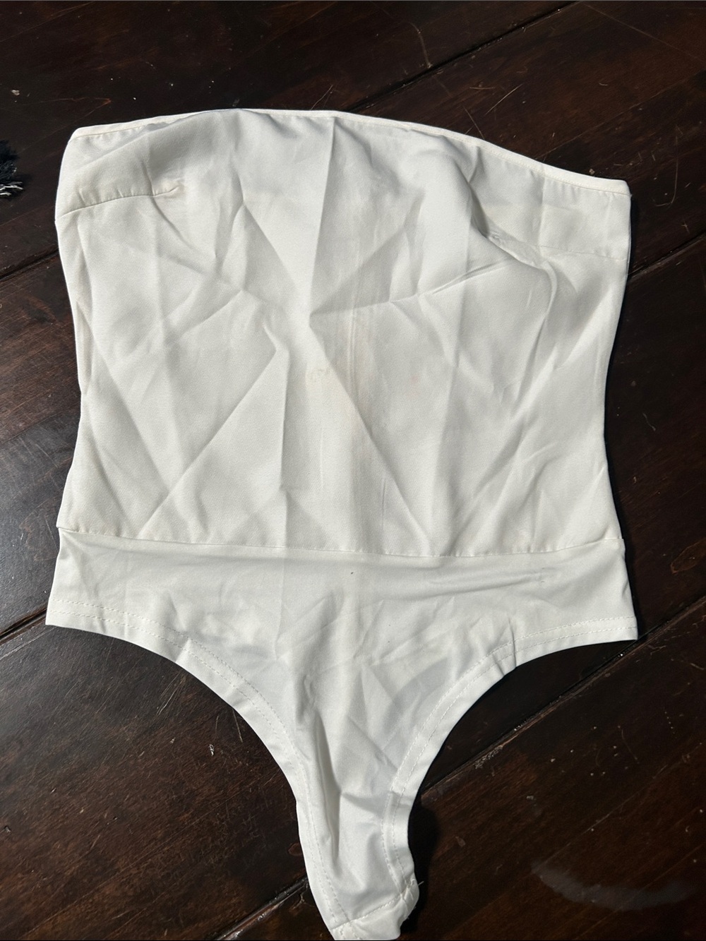 Women’s PrettyLittleThing White silky sleek Strapless One-Piece Bodysuit